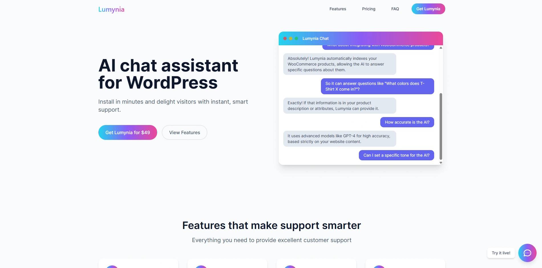Lumynia – AI Chat Copilot for WordPress