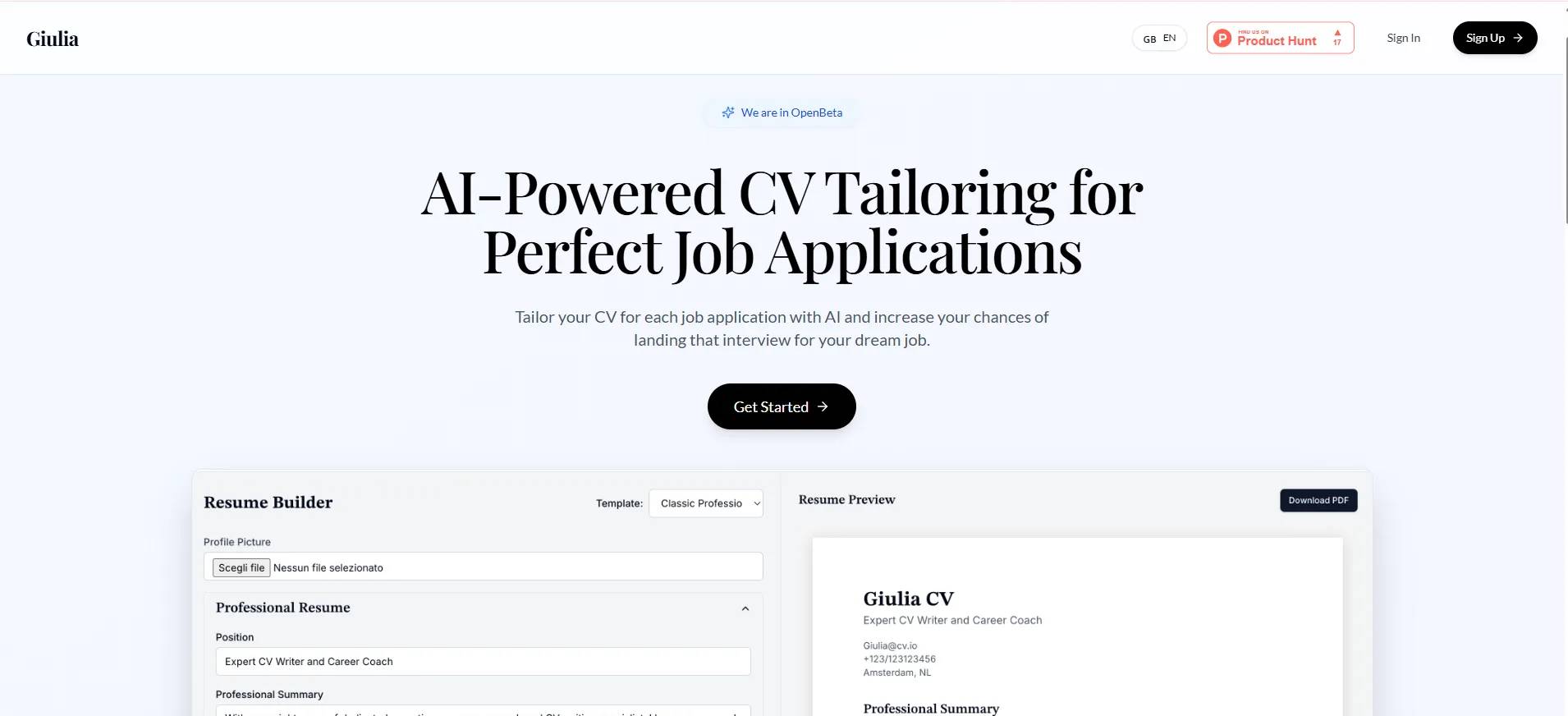 Giulia. Your personal CV writer expert.