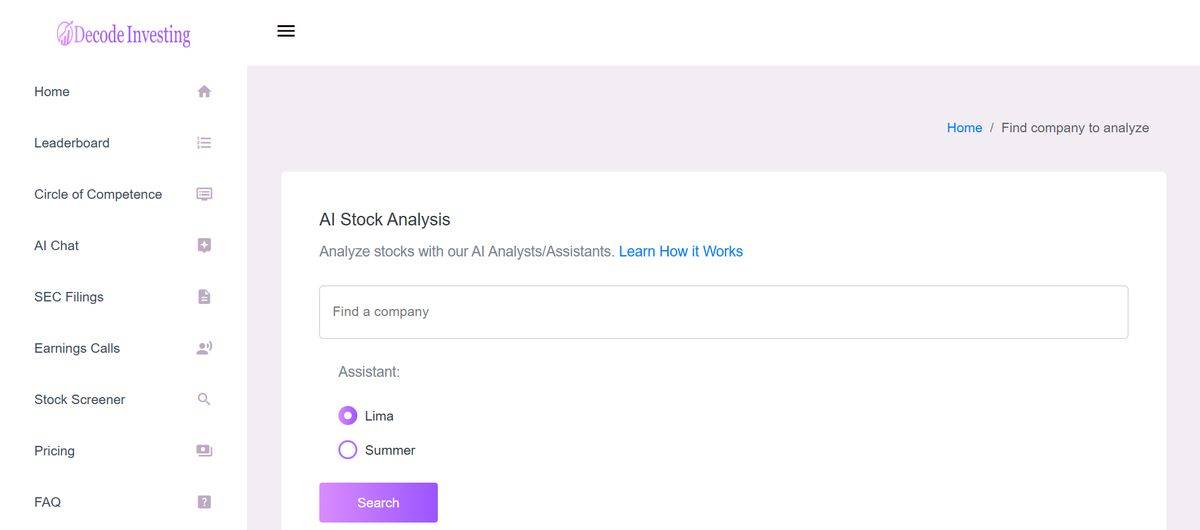 Decode Investing Stock Analysis