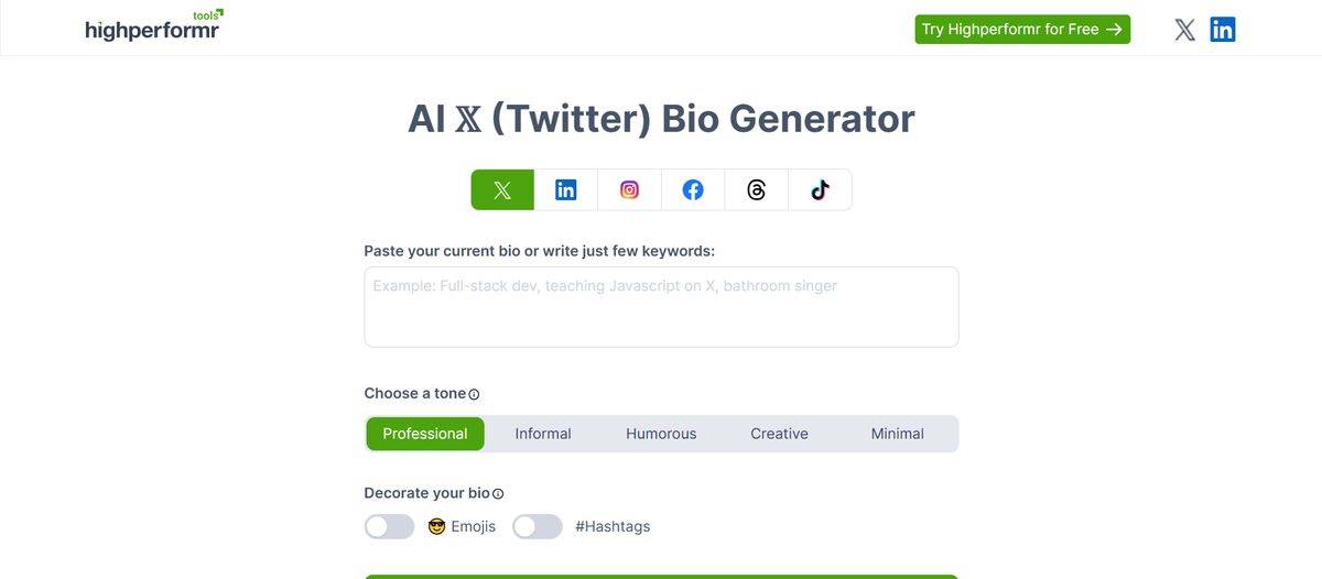 High Performer Social Bio