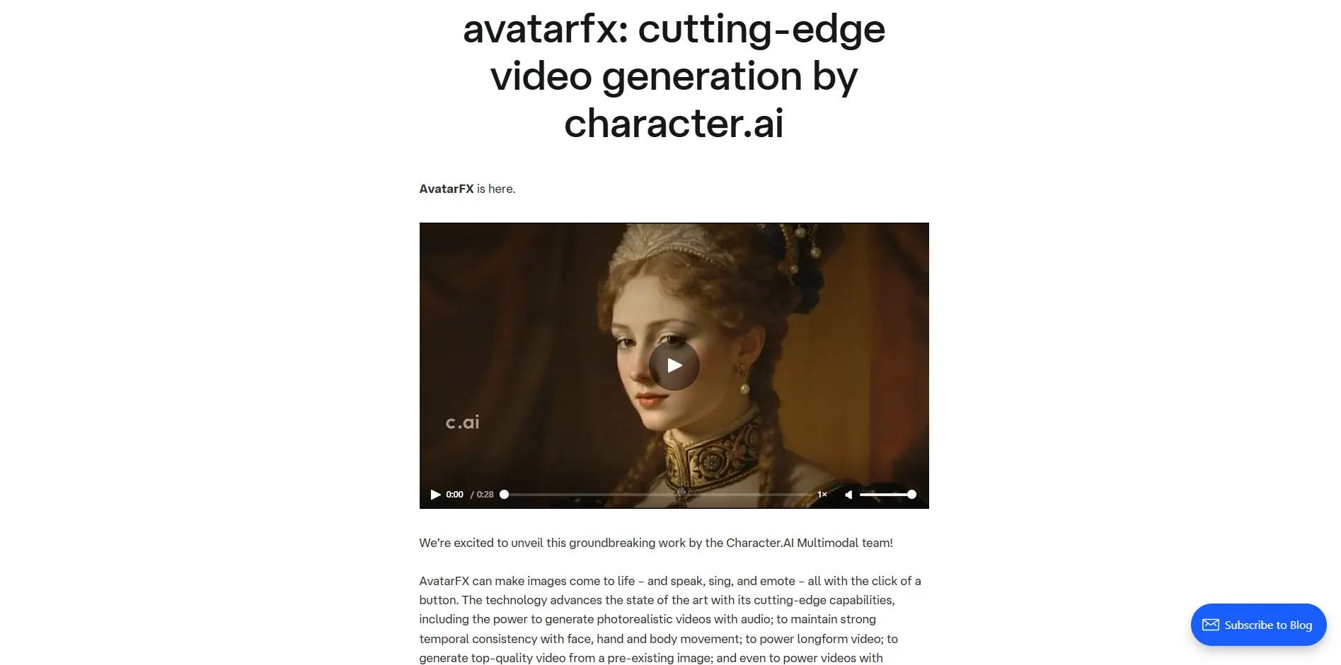 AvatarFX by Character.AI